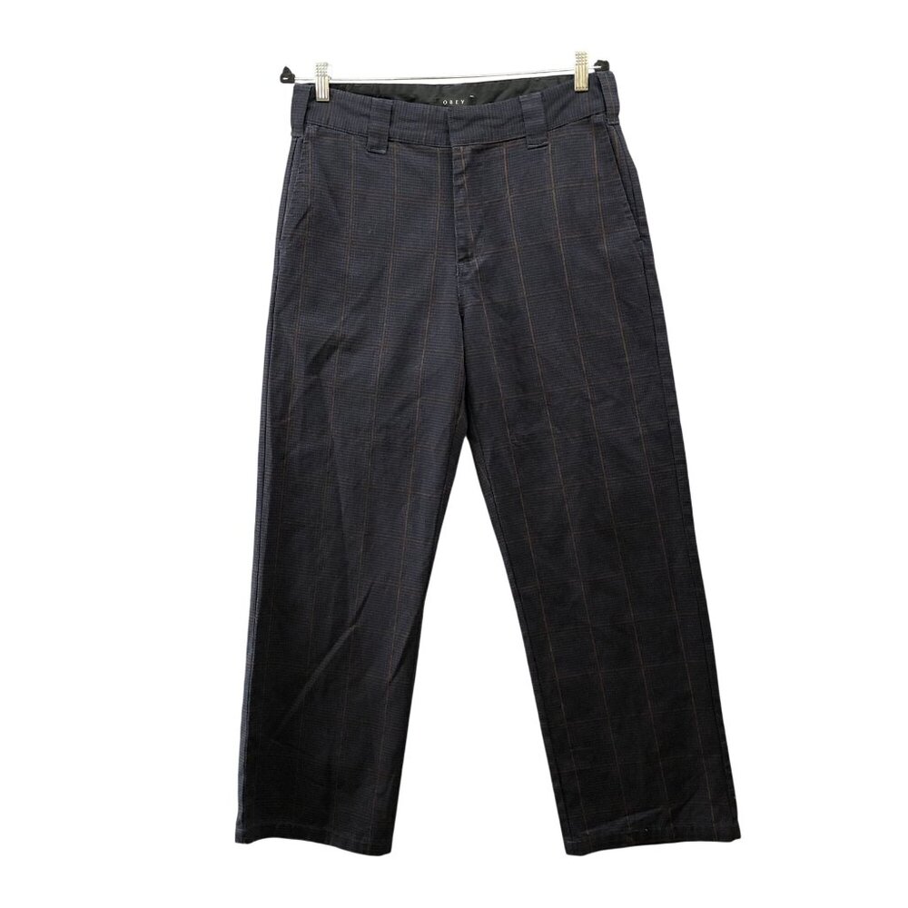 OBEY Creeper Pants Womens 29 High Rise Straight Loose‎ Cotton Plaid Dark Blue